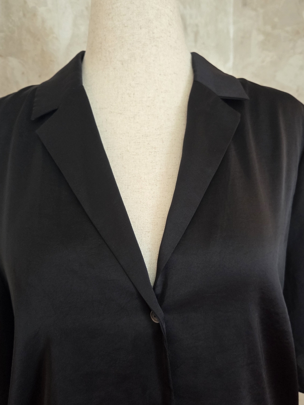 Wilfred Black Satin Button Front Blouse | Boxy Minimalist Silk-Look Top Large - Picture 5 of 6